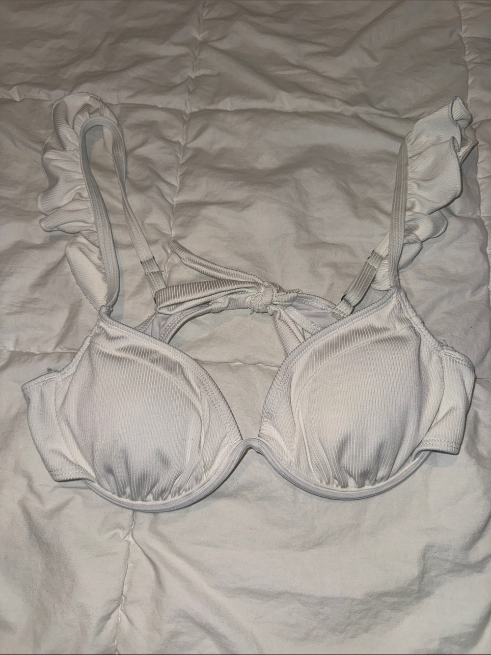 SHEIN White Ruffled Strap Underwire Swim Bra